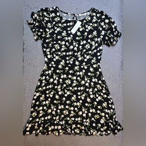 Mi Ami Floral Print Mini Dress Girls Size Large New With Tags Black And Yellow
